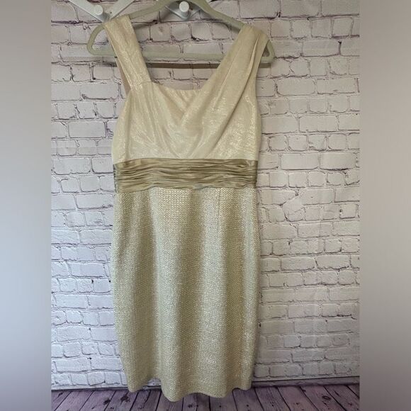 Kay Unger Cream Gold Tweed Silk Bodice Dress with Matching Silk Lined Jacket 10 - Picture 4 of 15